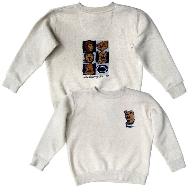 natural oatmeal youth crew neck sweatshirt with evolution of the Penn State Nittany Lions